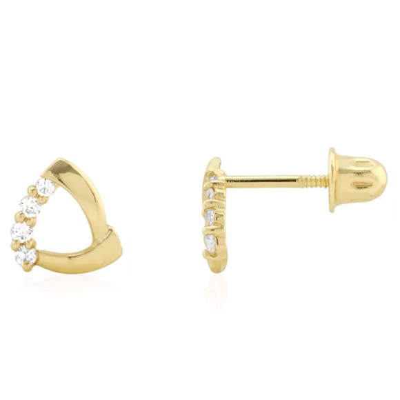Jewelry - Open Triangle Gemstone Solid 14K Yellow Gold Studs